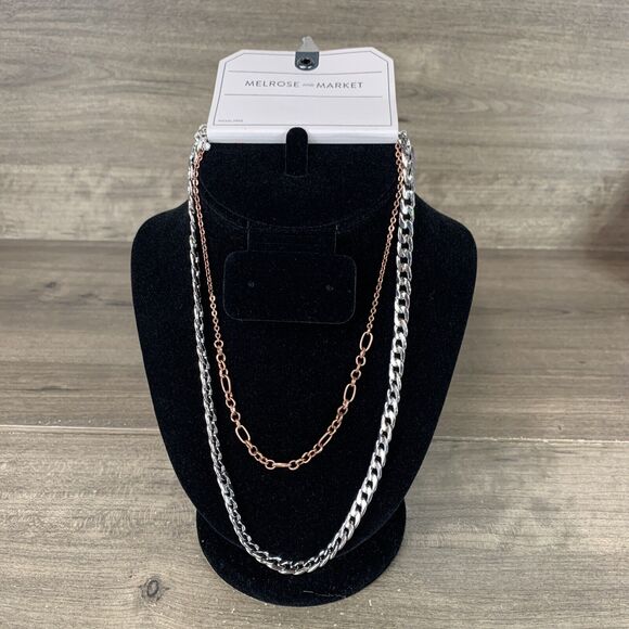 Melrose and Market Silver Rose Gold Dual Layer Chain Necklace Nickel Free NWT - Picture 1 of 6